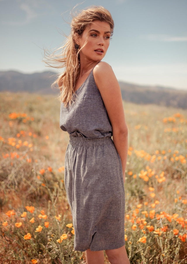 Nora Paperbag Midi Hemp Skirt in Grey - Veneka-Sustainable-Ethical-Bottoms-Valani Drop Ship