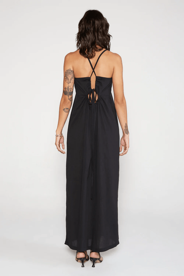 Olivia Halter Maxi in Black Beauty - Veneka-Sustainable-Ethical-Dresses-Etica Denim Drop Ship