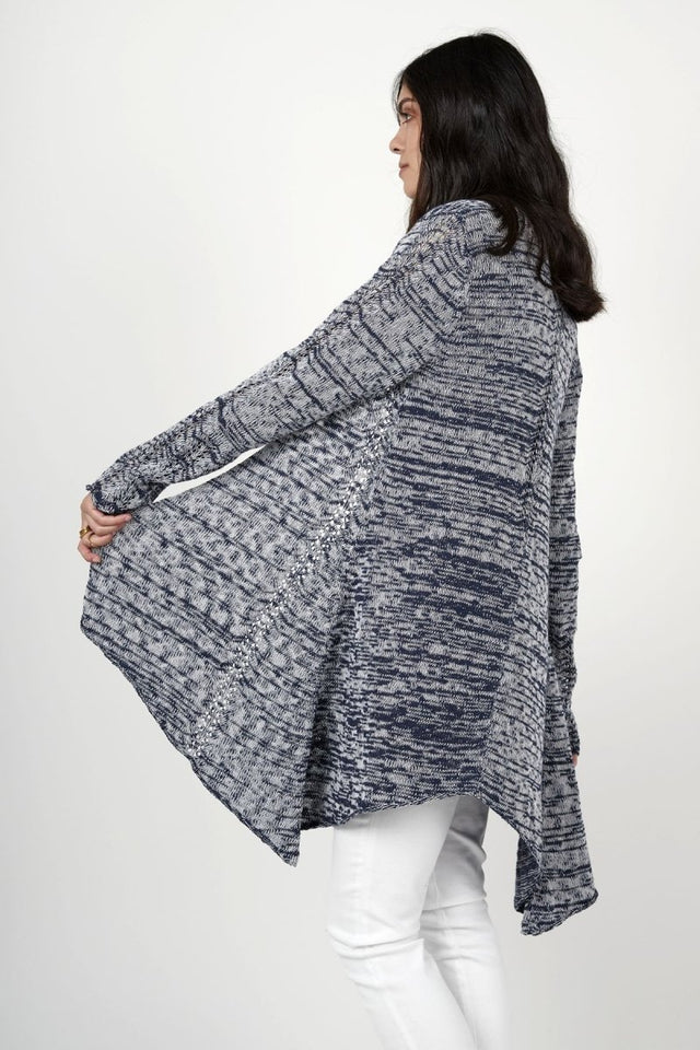 Open Front Melange Cardigan in Heather Navy - Veneka-Sustainable-Ethical-Jackets-Indigenous Drop Ship