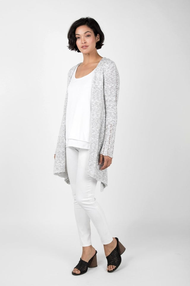 Open Front Melange Cardigan in White - Veneka-Sustainable-Ethical-Jackets-Indigenous Drop Ship