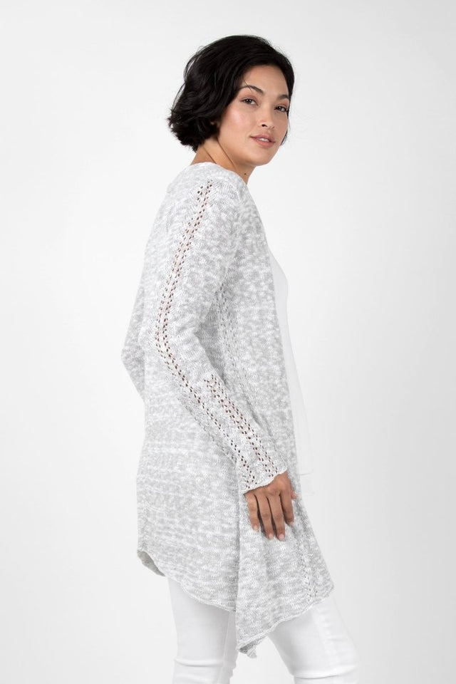 Open Front Melange Cardigan in White - Veneka-Sustainable-Ethical-Jackets-Indigenous Drop Ship
