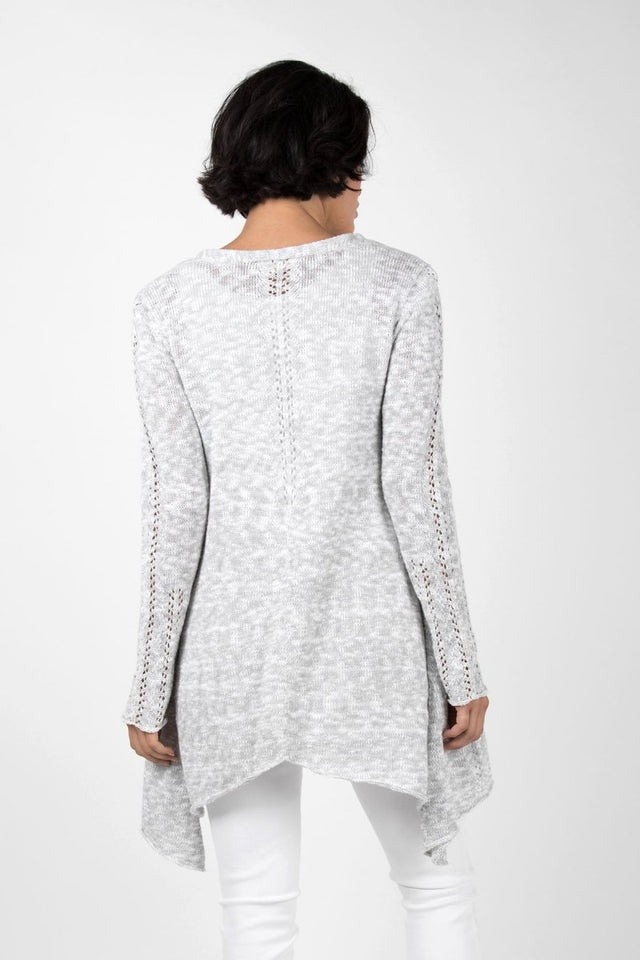 Open Front Melange Cardigan in White - Veneka-Sustainable-Ethical-Jackets-Indigenous Drop Ship