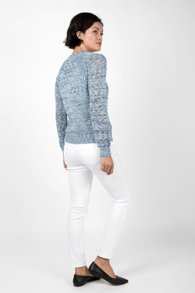 Open Knit Crew Neck in Blue - Veneka-Sustainable-Ethical-Tops-Indigenous Drop Ship