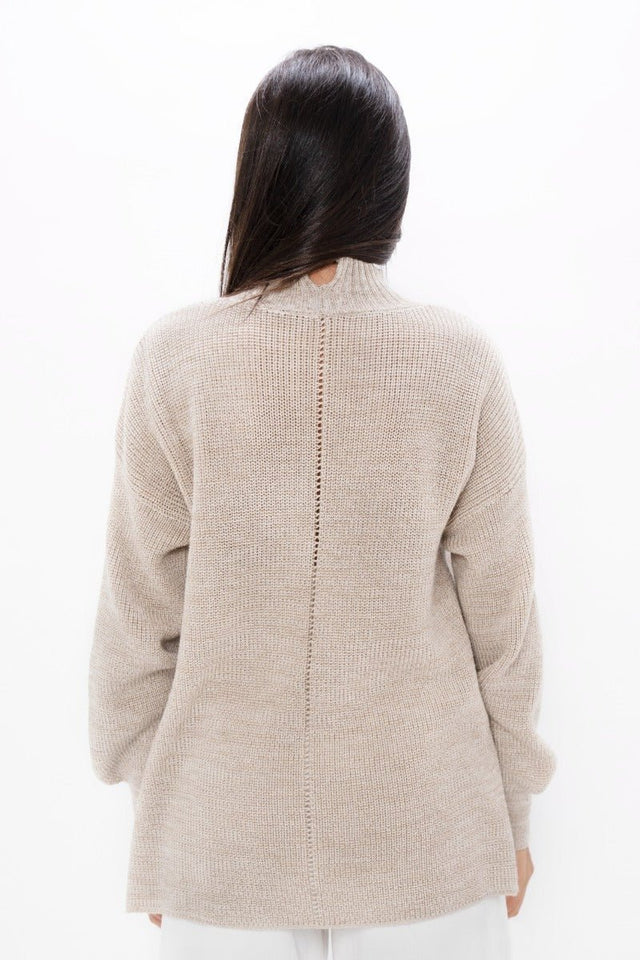Ottawa YOW High Neck Sweater in Sand Marl - Veneka-Sustainable-Ethical-Tops-1 People Drop Ship