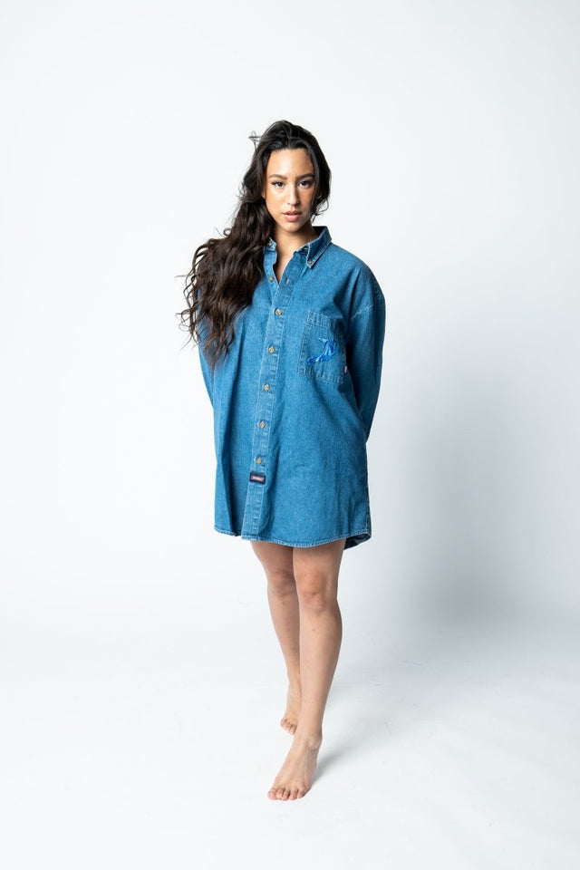 Oversized Embroidered Jean Shirt "Prism Collection" - Veneka-Sustainable-Ethical-Tops-Montie and Joie Drop Ship