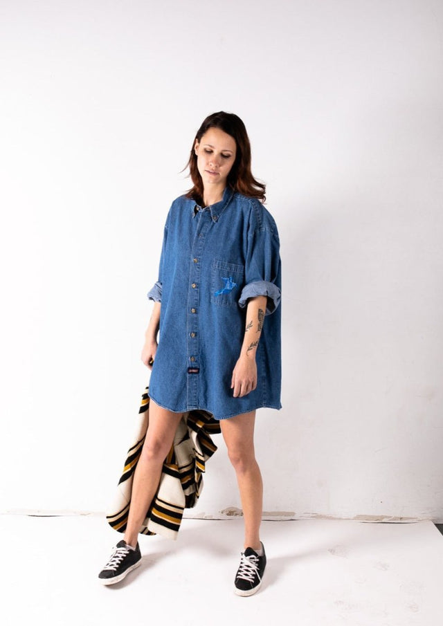 Oversized Embroidered Jean Shirt "Prism Collection" - Veneka-Sustainable-Ethical-Tops-Montie and Joie Drop Ship