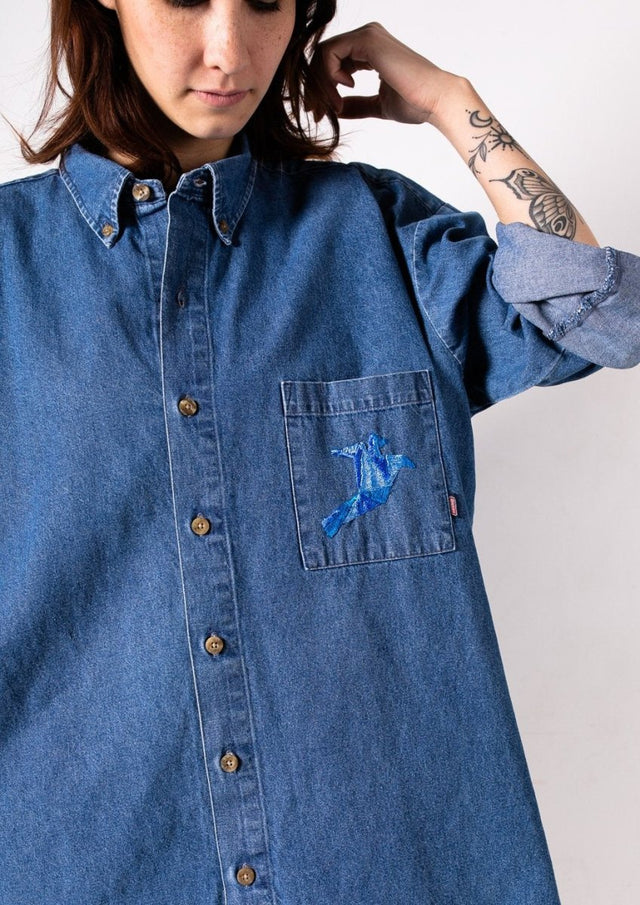 Oversized Embroidered Jean Shirt "Prism Collection" - Veneka-Sustainable-Ethical-Tops-Montie and Joie Drop Ship