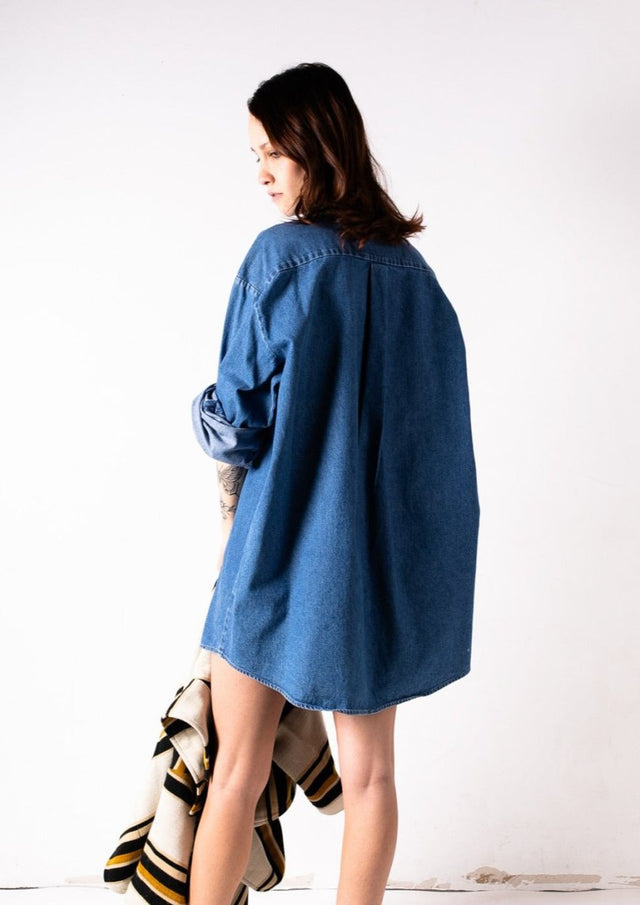 Oversized Embroidered Jean Shirt "Prism Collection" - Veneka-Sustainable-Ethical-Tops-Montie and Joie Drop Ship