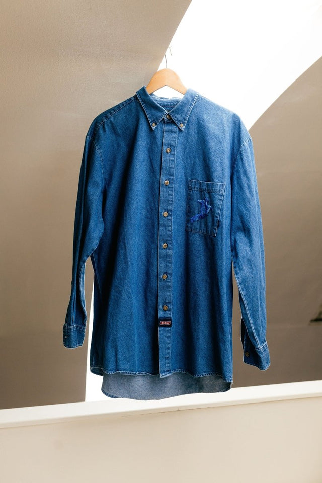 Oversized Embroidered Jean Shirt "Prism Collection" - Veneka-Sustainable-Ethical-Tops-Montie and Joie Drop Ship