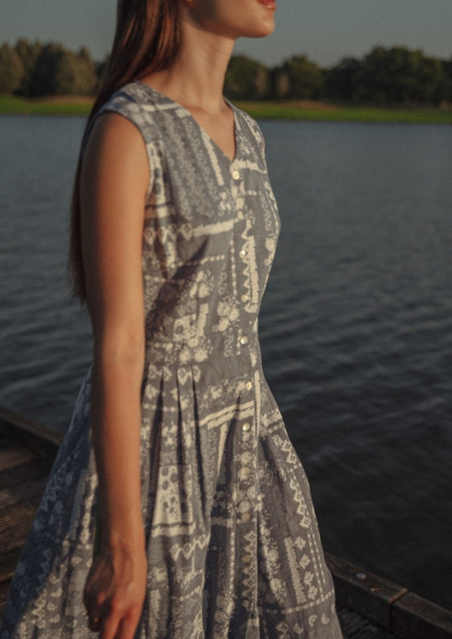 Patch Dress in Ocean - Veneka-Sustainable-Ethical-Dresses-Em & Shi Drop Ship