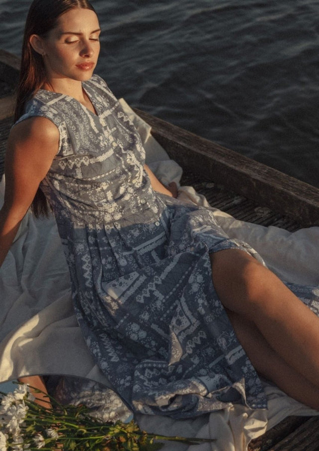 Patch Dress in Ocean - Veneka-Sustainable-Ethical-Dresses-Em & Shi Drop Ship