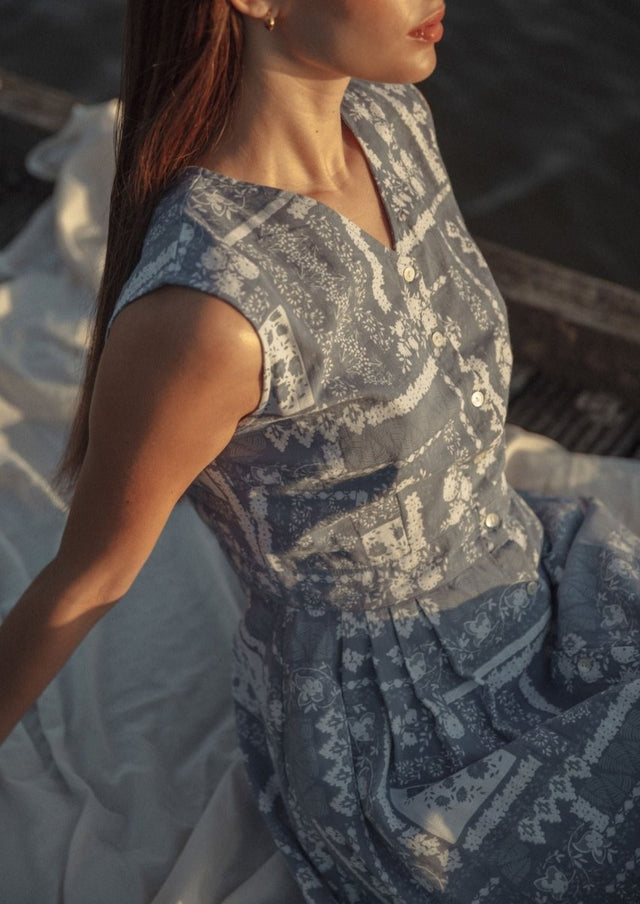 Patch Dress in Ocean - Veneka-Sustainable-Ethical-Dresses-Em & Shi Drop Ship