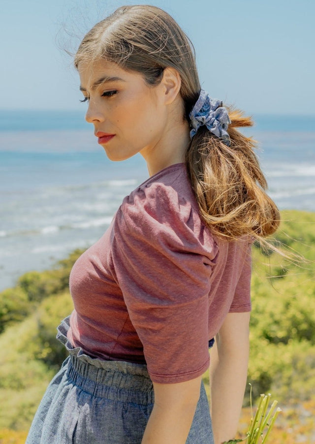 Pauline Hemp Knit Puff Top with V-Neck in Rose Brown - Veneka-Sustainable-Ethical-Tops-Valani Drop Ship