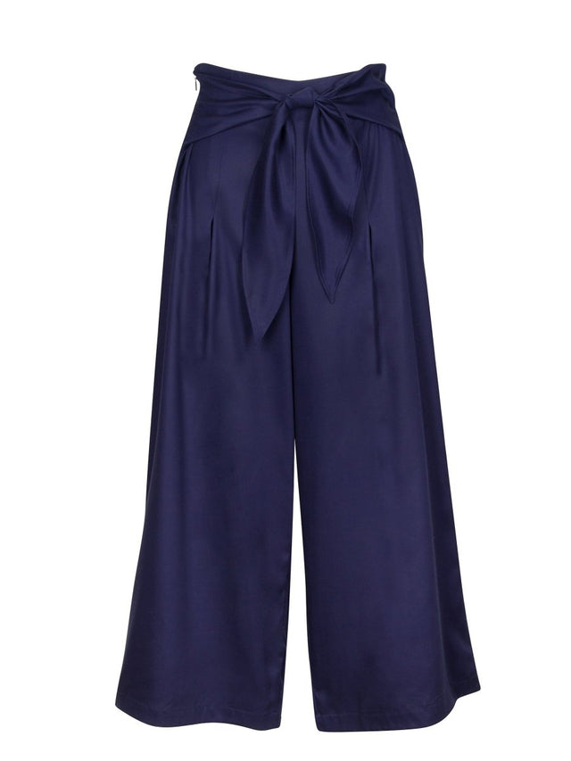Phalla Wide Leg Cropped Tencel Pants in Navy - Veneka-Sustainable-Ethical-Bottoms-Valani Drop Ship