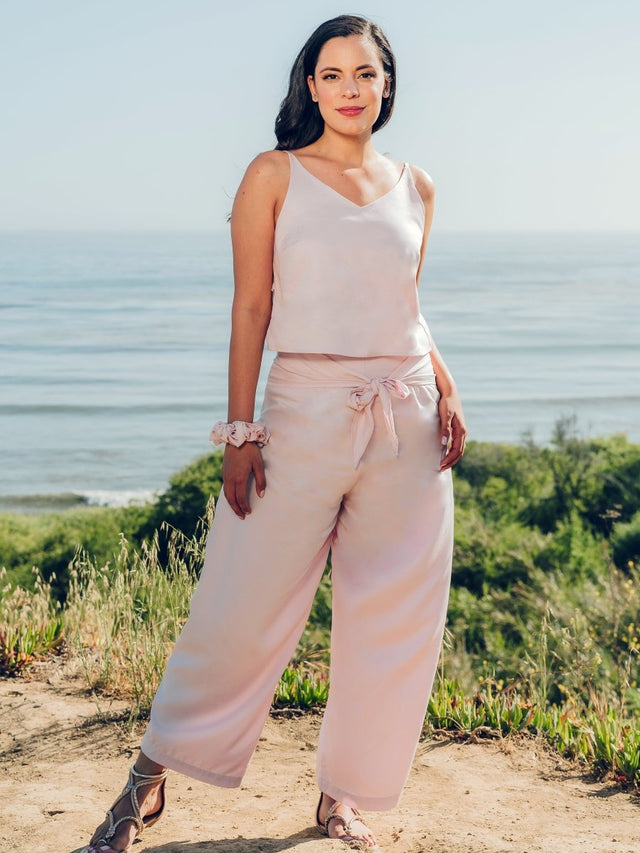 Phalla Wide Leg Cropped Tencel Pants in Pink - Veneka-Sustainable-Ethical-Bottoms-Valani Drop Ship