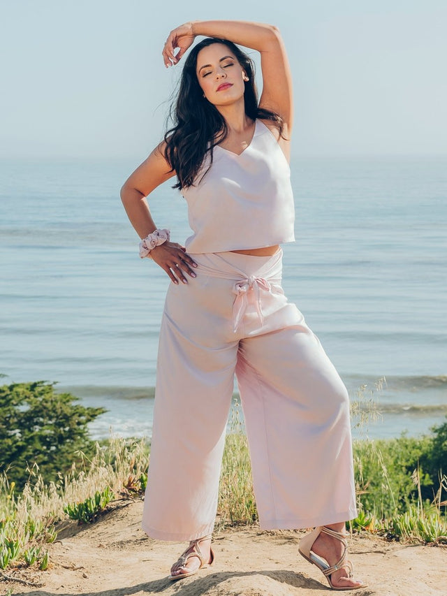 Phalla Wide Leg Cropped Tencel Pants in Pink - Veneka-Sustainable-Ethical-Bottoms-Valani Drop Ship