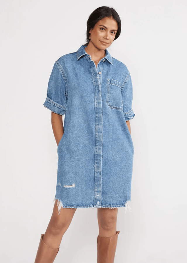 Pia Shirt Dress in Sandstorm - Veneka-Sustainable-Ethical-Dresses-Etica Denim Drop Ship