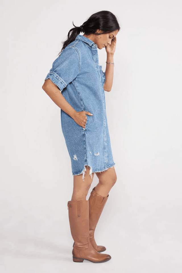 Pia Shirt Dress in Sandstorm - Veneka-Sustainable-Ethical-Dresses-Etica Denim Drop Ship
