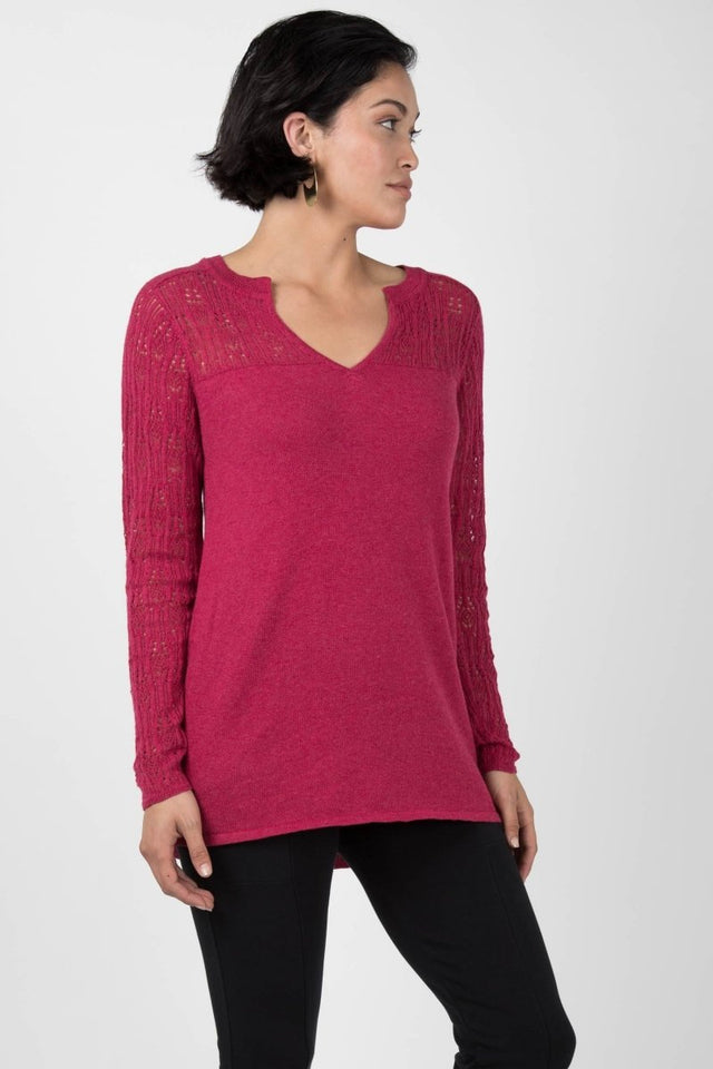 Pointelle Pullover Top in White - Veneka-Sustainable-Ethical-Tops-Indigenous Drop Ship