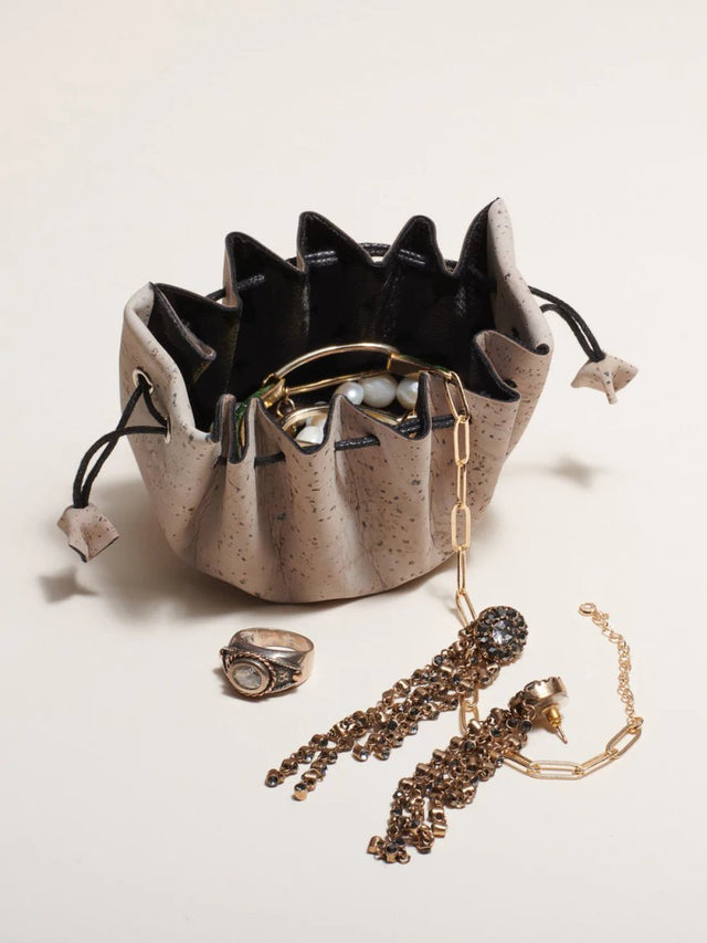 Porto Jewelry Travel Pouch in Grey - Veneka-Sustainable-Ethical-Bag-Tiradia Cork Drop Ship