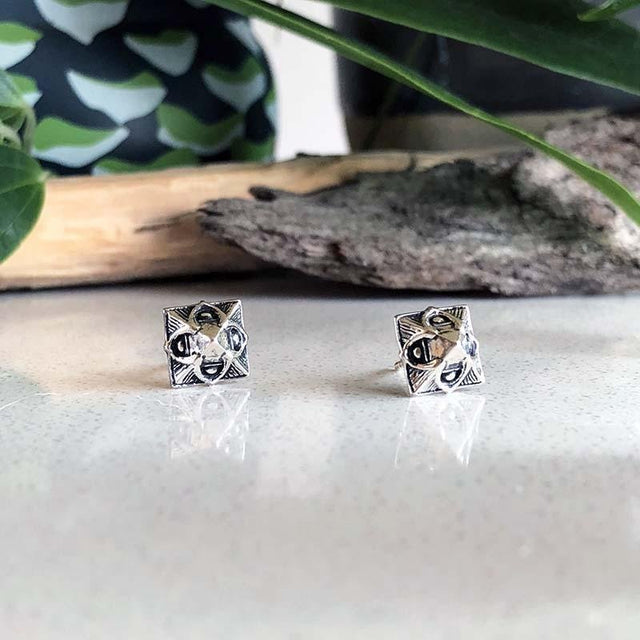 Pyramid Stud Earrings in Silver - Veneka-Sustainable-Ethical-Stud Earring-Astor & Orion Drop Ship