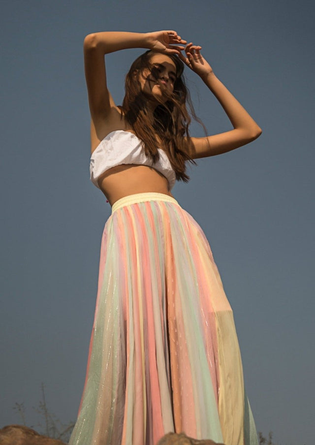 Rainbow Skirt in Pastel - Veneka-Sustainable-Ethical-Bottoms-Em & Shi Drop Ship