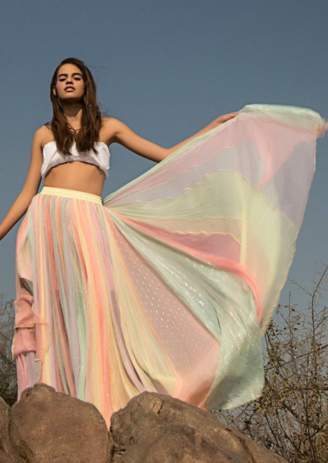 Rainbow Skirt in Pastel - Veneka-Sustainable-Ethical-Bottoms-Em & Shi Drop Ship