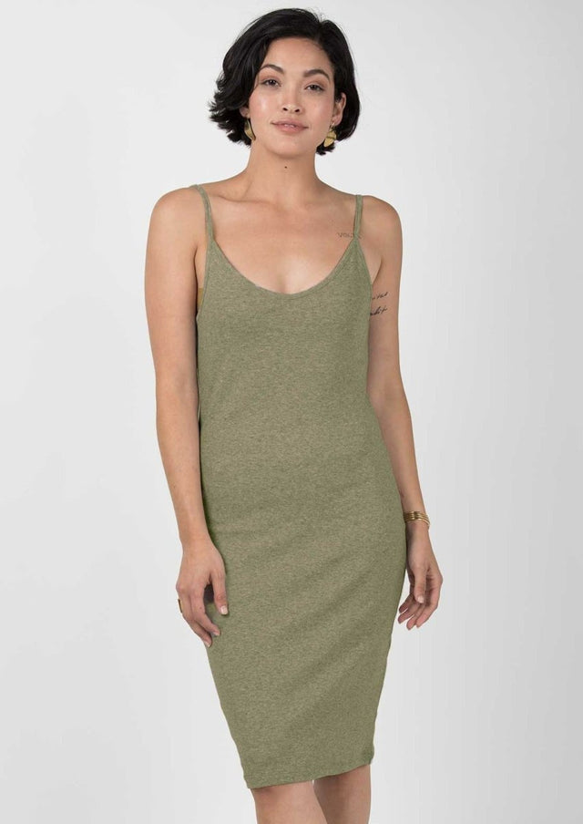 Rib Slip Dress in Cargo - Veneka-Sustainable-Ethical-Dresses-Indigenous Drop Ship