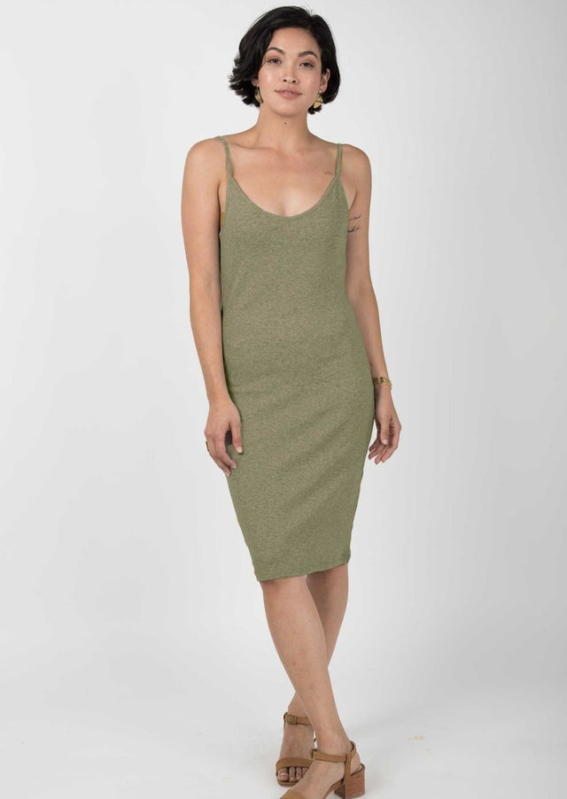 Rib Slip Dress in Cargo - Veneka-Sustainable-Ethical-Dresses-Indigenous Drop Ship