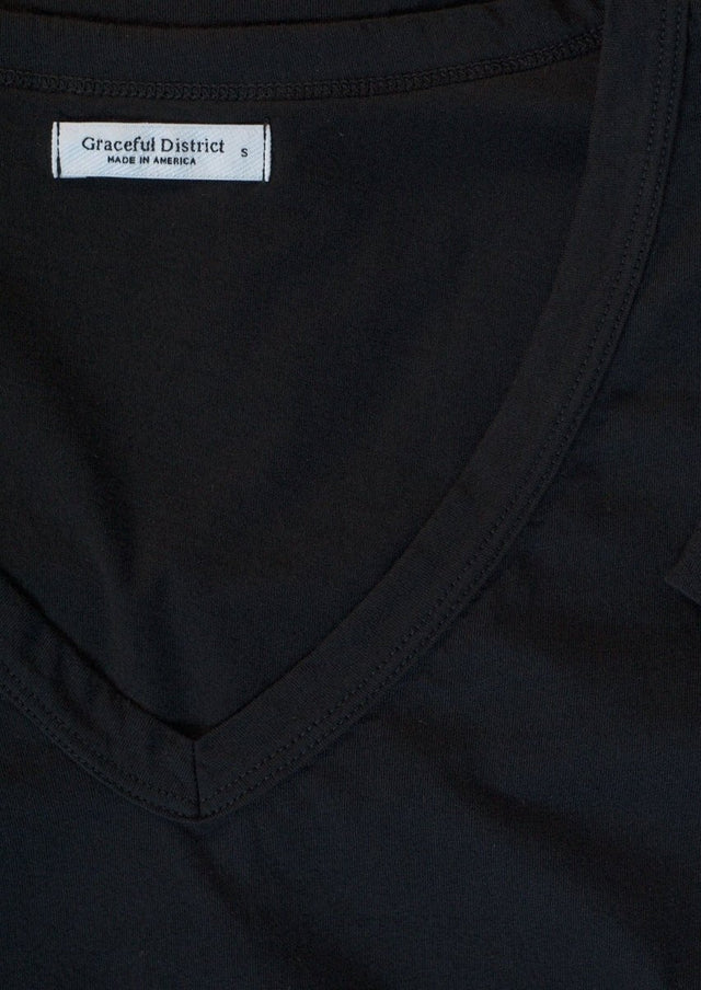 Robin V-Neck Tee in Black - Veneka-Sustainable-Ethical-Tops-Graceful District Drop Ship