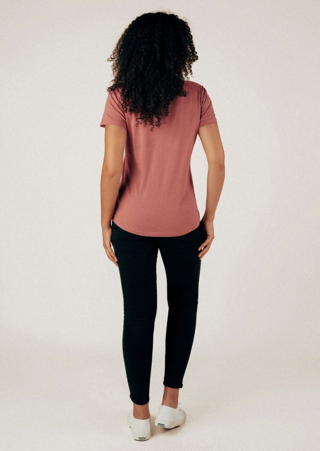 Robin V-Neck Tee in Clay - Veneka-Sustainable-Ethical-Tops-Graceful District Drop Ship