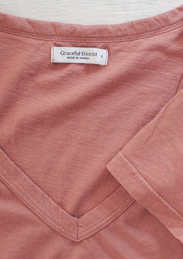 Robin V-Neck Tee in Clay - Veneka-Sustainable-Ethical-Tops-Graceful District Drop Ship