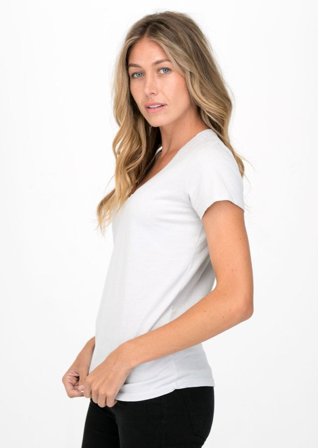 Robin V-Neck Tee in Ice Gray - Veneka-Sustainable-Ethical-Tops-Graceful District Drop Ship