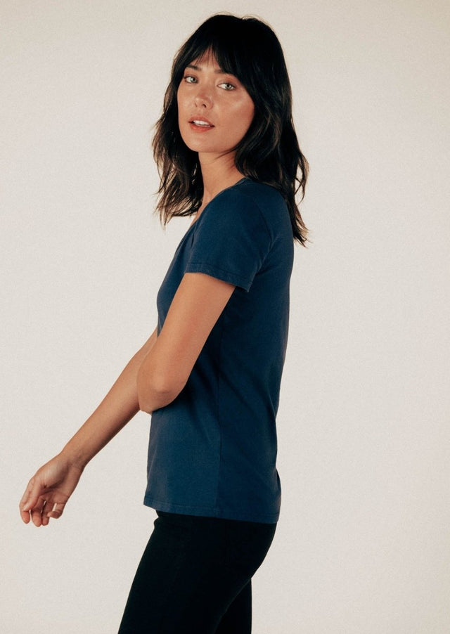 Robin V-Neck Tee in Ink - Veneka-Sustainable-Ethical-Tops-Graceful District Drop Ship