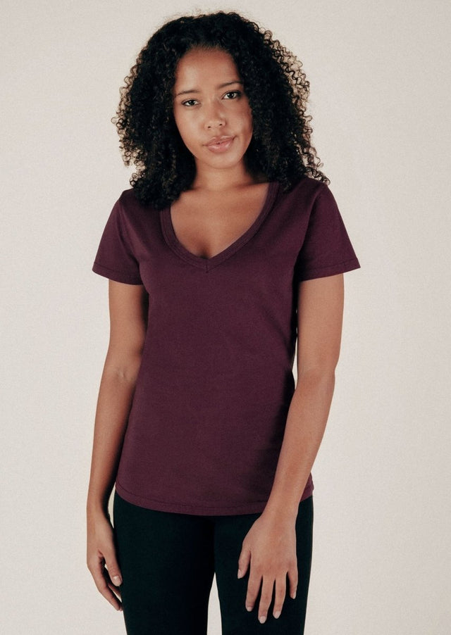 Robin V-Neck Tee in Port - Veneka-Sustainable-Ethical-Tops-Graceful District Drop Ship