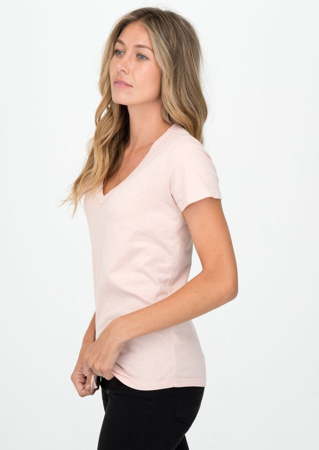 Robin V-Neck Tee in Rose Quartz - Veneka-Sustainable-Ethical-Tops-Graceful District Drop Ship