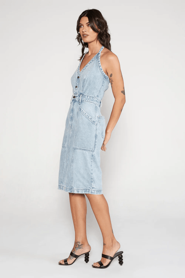 Rue Utility Dress in Pebble Beach - Veneka-Sustainable-Ethical-Dresses-Etica Denim Drop Ship