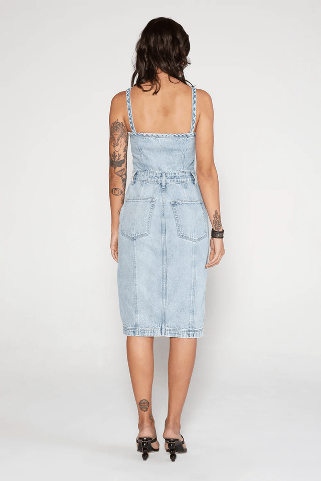 Rue Utility Dress in Pebble Beach - Veneka-Sustainable-Ethical-Dresses-Etica Denim Drop Ship