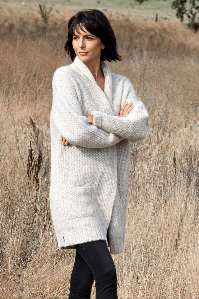 Salvia Hand Knit Long Cardigan in Neutral - Veneka-Sustainable-Ethical-Tops-Indigenous Drop Ship