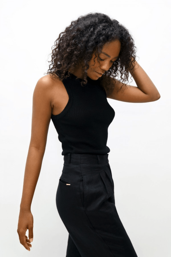 Sao Paulo GRU Racer Knitted Top in Licorice - Veneka-Sustainable-Ethical-Tops-1 People Drop Ship