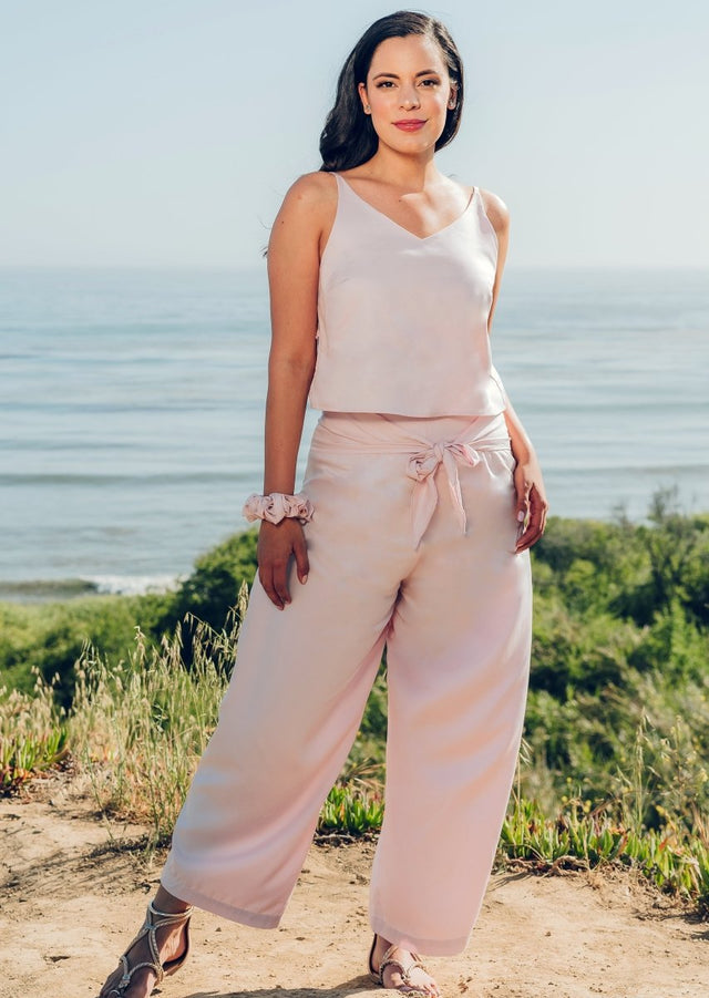 Sarita V-Neck Tencel Cami Lilac with Adjustable Back Ties in Pale Lilac - Veneka-Sustainable-Ethical-Tops-Valani Drop Ship