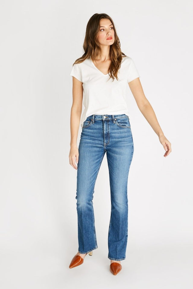 Sasha High Rise Flare in Cascade Falls - Veneka-Sustainable-Ethical-Bottoms-Etica Denim Drop Ship