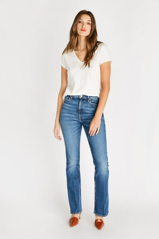 Sasha High Rise Flare in Cascade Falls - Veneka-Sustainable-Ethical-Bottoms-Etica Denim Drop Ship