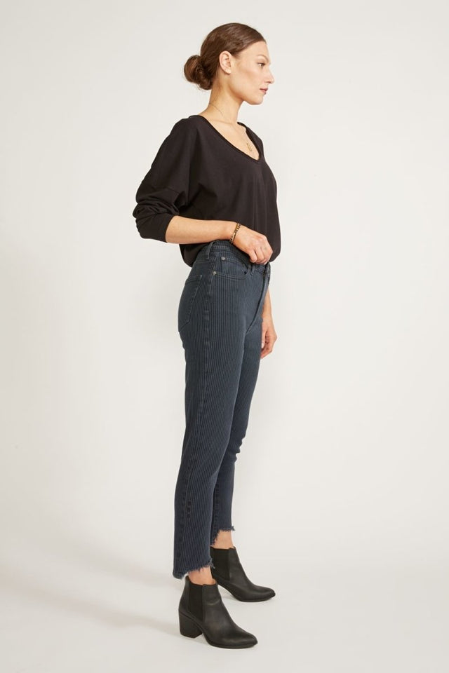 Scarlet Mid Rise Slim in Stripe - Veneka-Sustainable-Ethical-Bottoms-Etica Denim Drop Ship