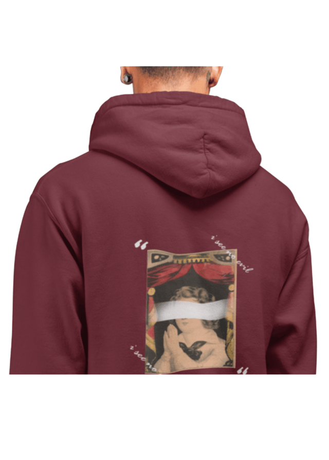 See No Evil Unisex Hoodie in Maroon - Veneka-Sustainable-Ethical-Tops-J&R Artisan Fashion Drop Ship