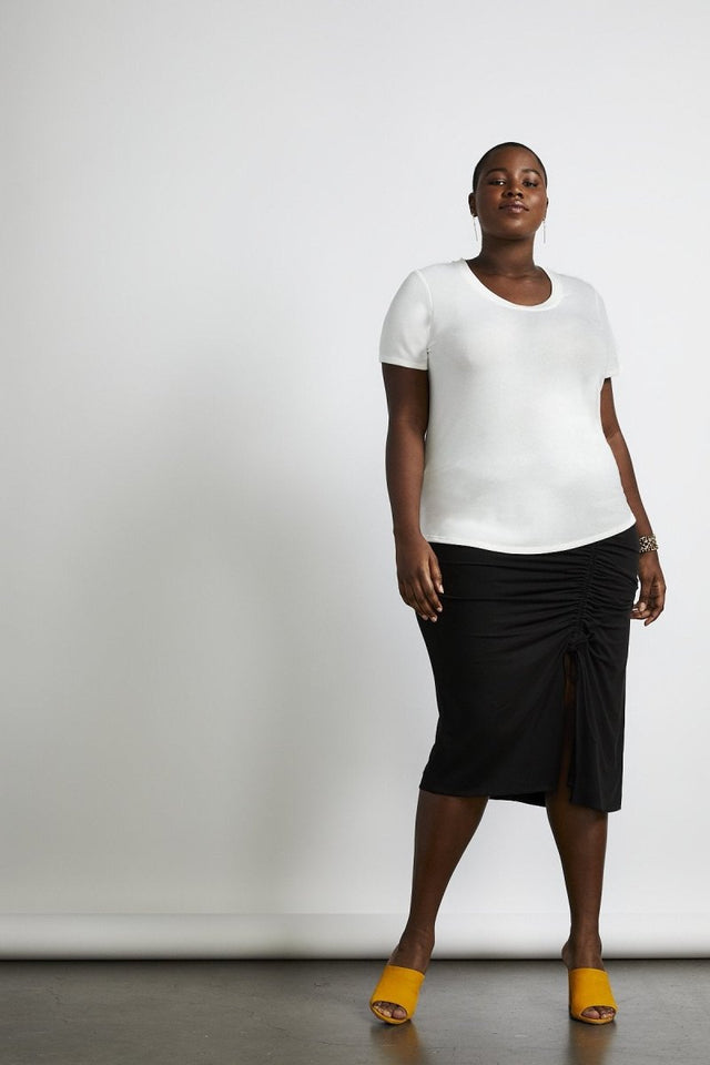 Seville Cinched Skirt in Jet Black - Veneka-Sustainable-Ethical-Bottoms-Hours Drop Ship