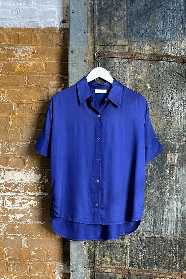 Short Sleeve Boyfriend Shirt in Lapis Blue - Veneka-Sustainable-Ethical-Tops-Neu Nomads Drop Ship