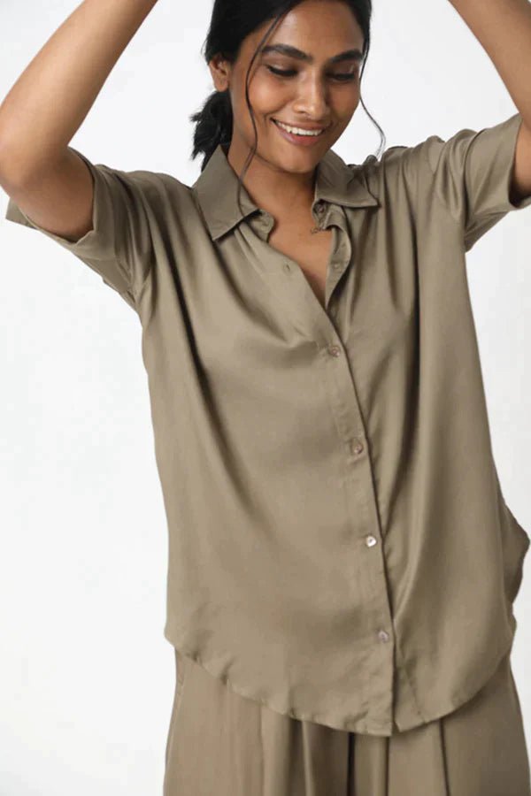 Short Sleeve Boyfriend Shirt in Sunshine - Veneka-Sustainable-Ethical-Tops-Neu Nomads Drop Ship