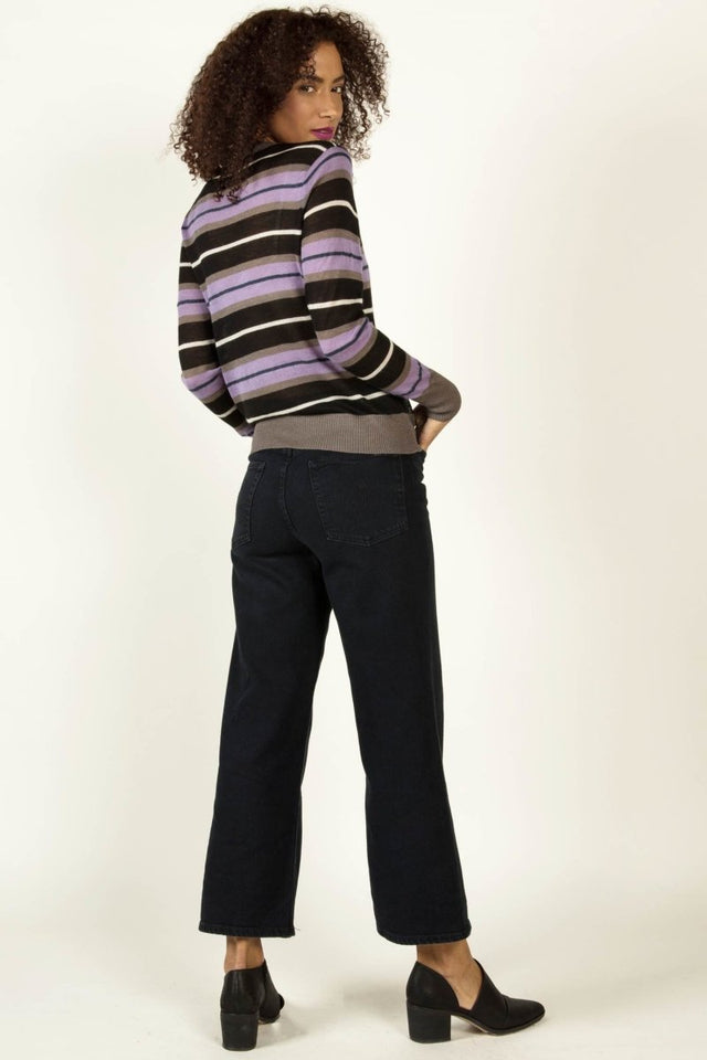 Silk Alpaca Stripe Crew in Black Mix - Veneka-Sustainable-Ethical-Tops-Indigenous Drop Ship