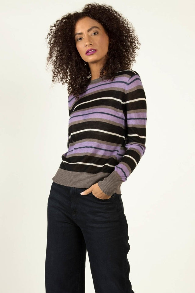 Silk Alpaca Stripe Crew in Black Mix - Veneka-Sustainable-Ethical-Tops-Indigenous Drop Ship